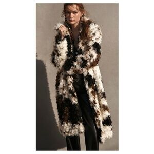 Anthropologie Black and White Faux Fur Coat